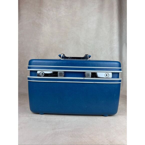 Vintage Samsonite Sentry Blue Train Case with Tray + 3 Keys - Picture 1 of 13